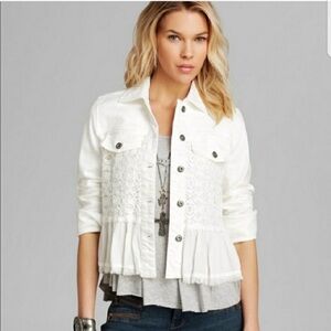 Free People Cream Denim and Lace Bohemian Jacket